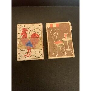 Vintage Playtime Plastic Coated Miniature Playing Cards Rooster And Patio Set